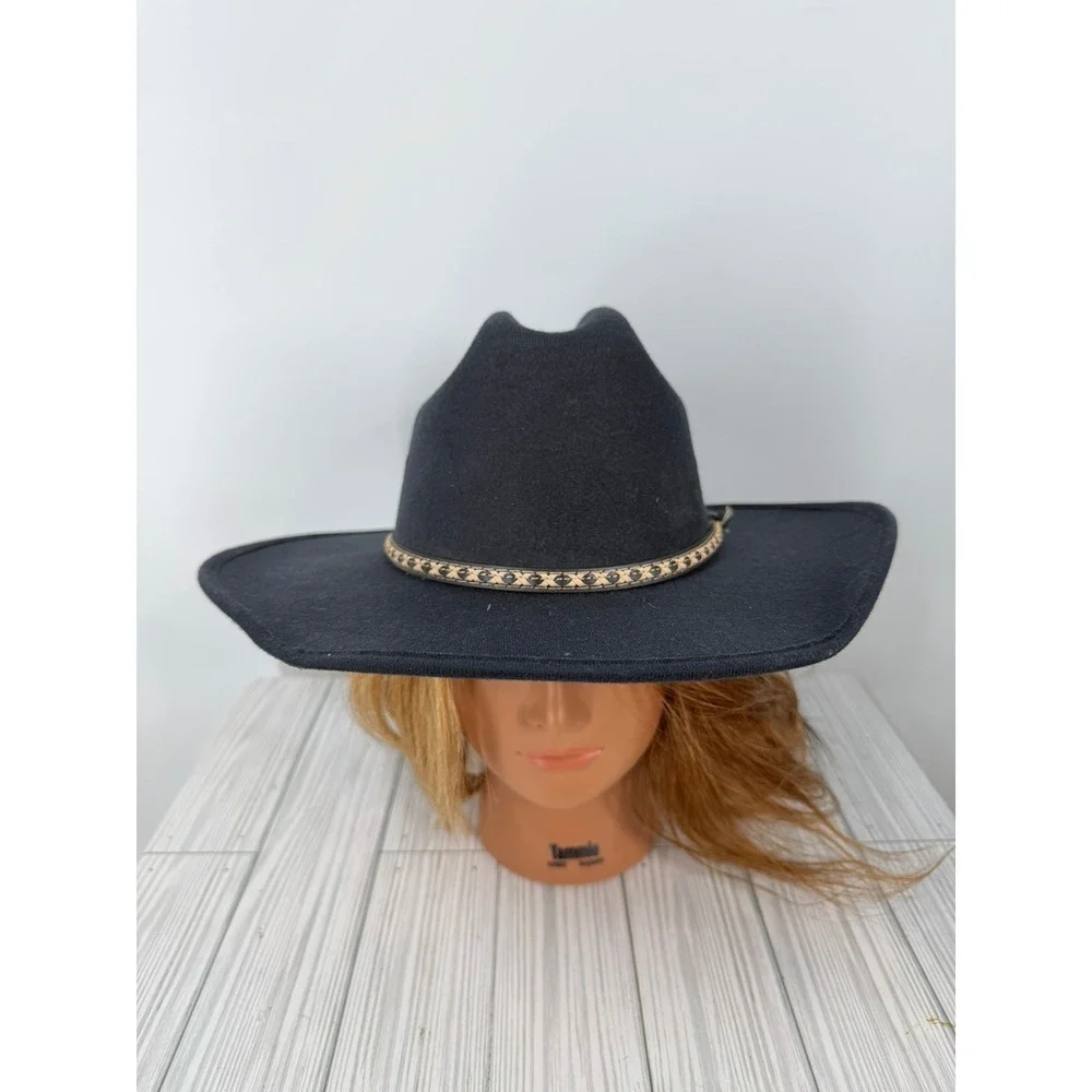 Lone Star American Cowboy Hat Black Felt Cattleman Crease Wide‎ Brim Western Hat